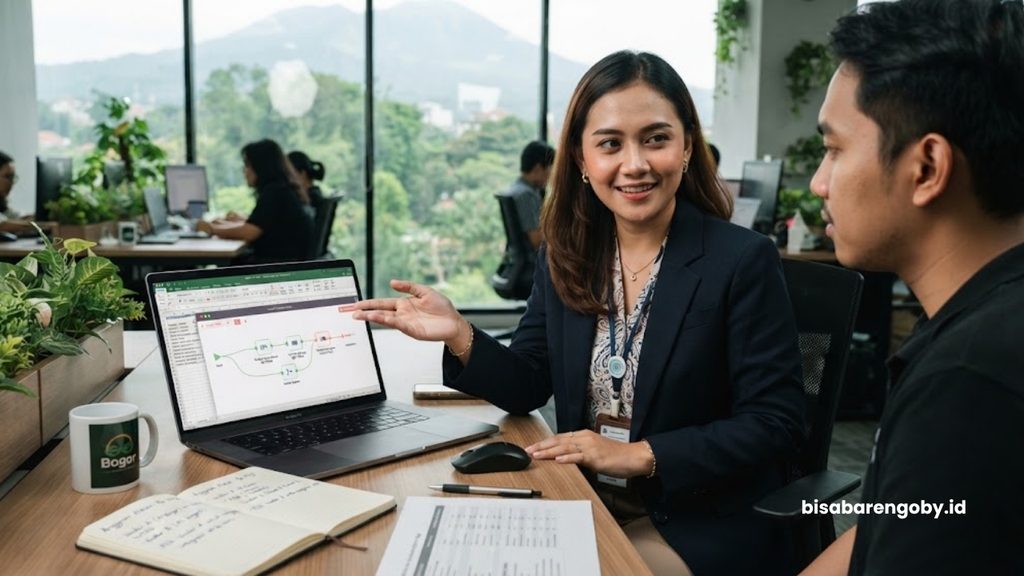 Manajer pengadaan mengevaluasi alokasi anggaran saat menyeleksi vendor AI Vision untuk startup di Bogor berbasis n8n